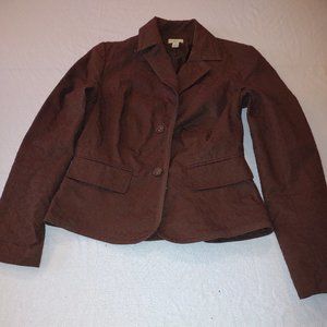 APT 9 BROWN EYELET FABRIC PAPLUM BLAZER WITH TWO BUTTON FRONT